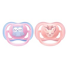 PHILIPS 飛利浦 AVENT 新安怡 Ultra Air 動物圖案安撫奶嘴組, 0-6個月, 貓頭鷹 + 小鹿, 1組