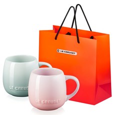 LE CREUSET U馬克杯 小 2件組 320ml+購物袋, 1組, 貝殼粉紅、海鹽