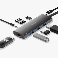 Type-C多7口USB集線器3.0 HDMI Macbook筆記本電腦USB集線器無供電高速SD卡灰色, 黑色