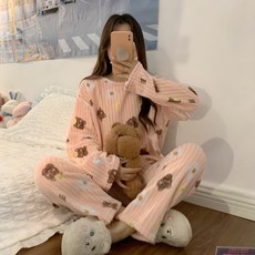 Luarmo 女款超細纖維睡眠睡衣冬季家居服睡衣熊熊上下套裝